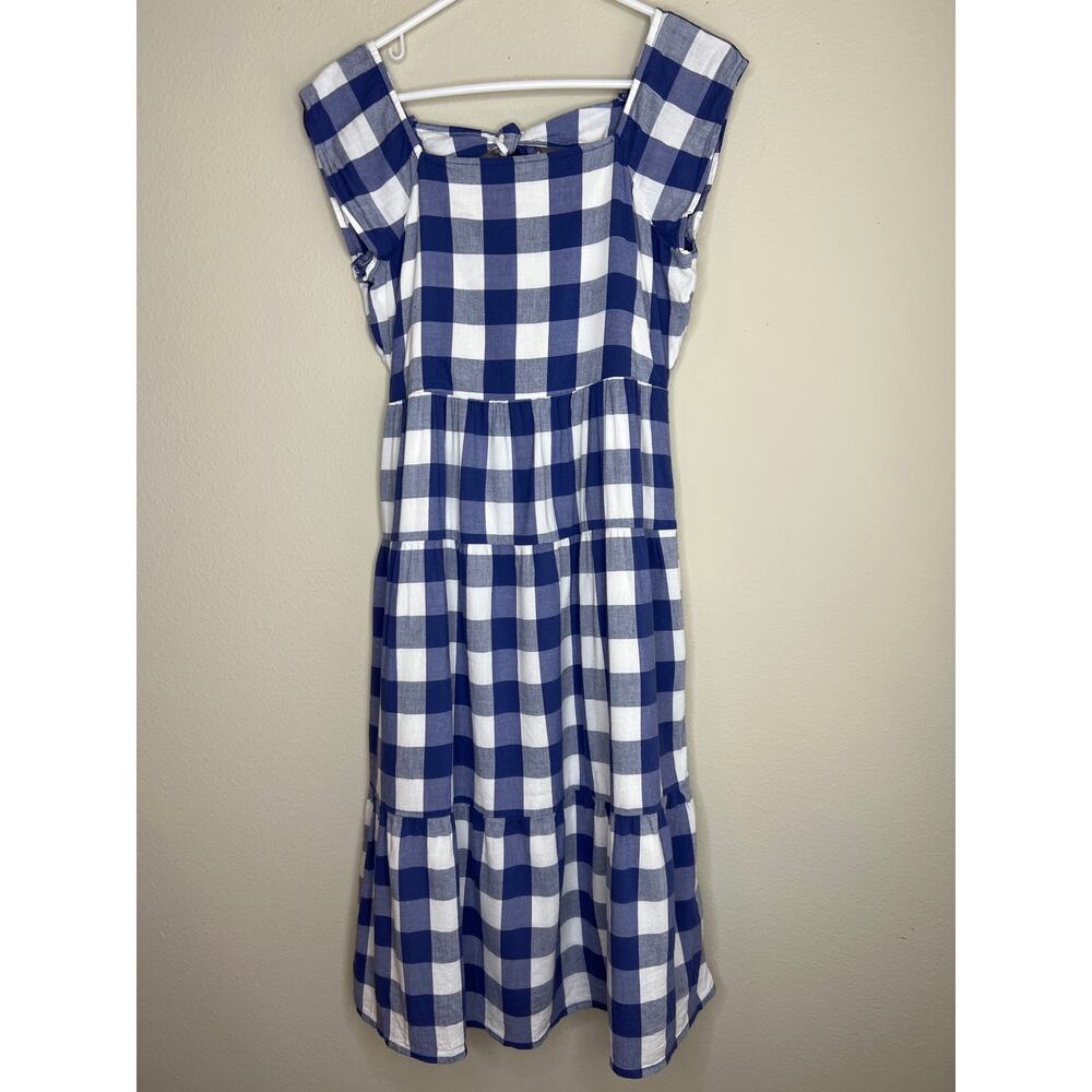 Old Navy Fully Lined Blue and White Gingham Plaid Tiered Midi Dress Size XL